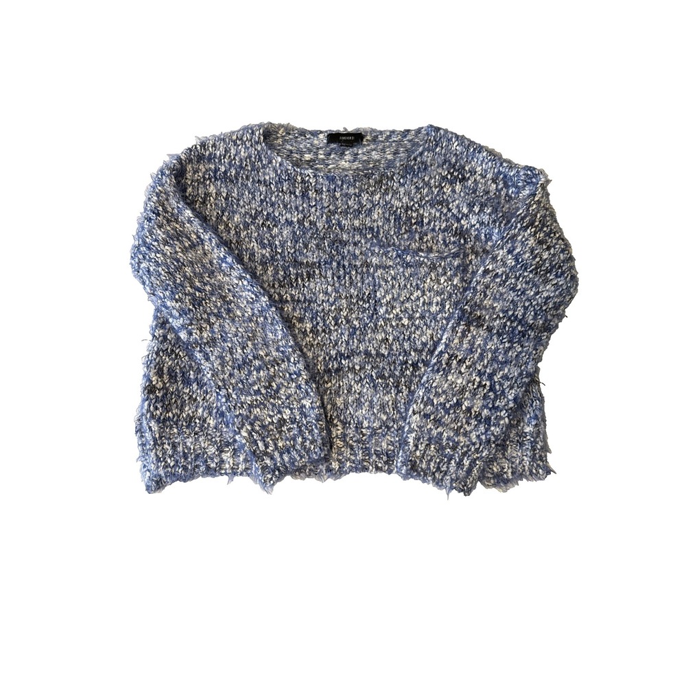Forever 21 Blue Eyelash Soft Boxy Knit Sweater Womens M Coastal Boho Cottagecore